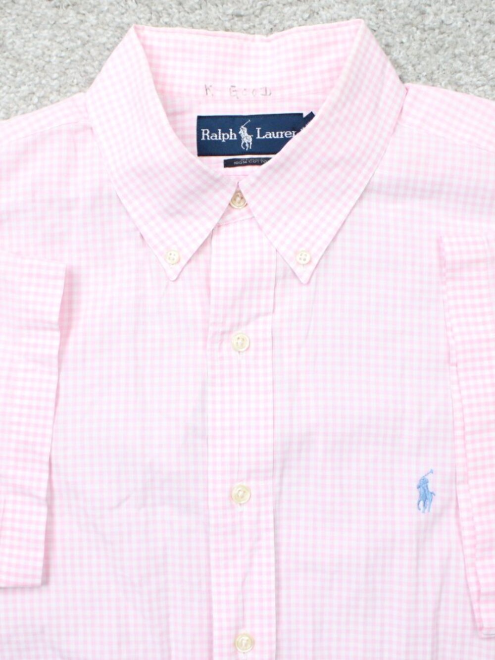 Ralph Lauren Shirt Men XL Pink/White Check Black 100% Cotton Short Sleeve Casual